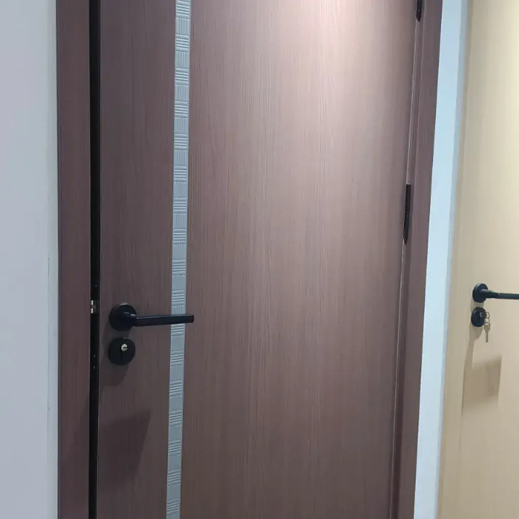 Brown Wooden Door with Glass Panels